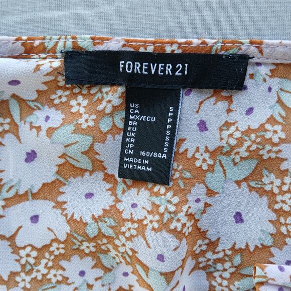 Forever 21 Sheer Floral Crop Top S orange purple festival smocked long sleeves - Picture 9 of 16